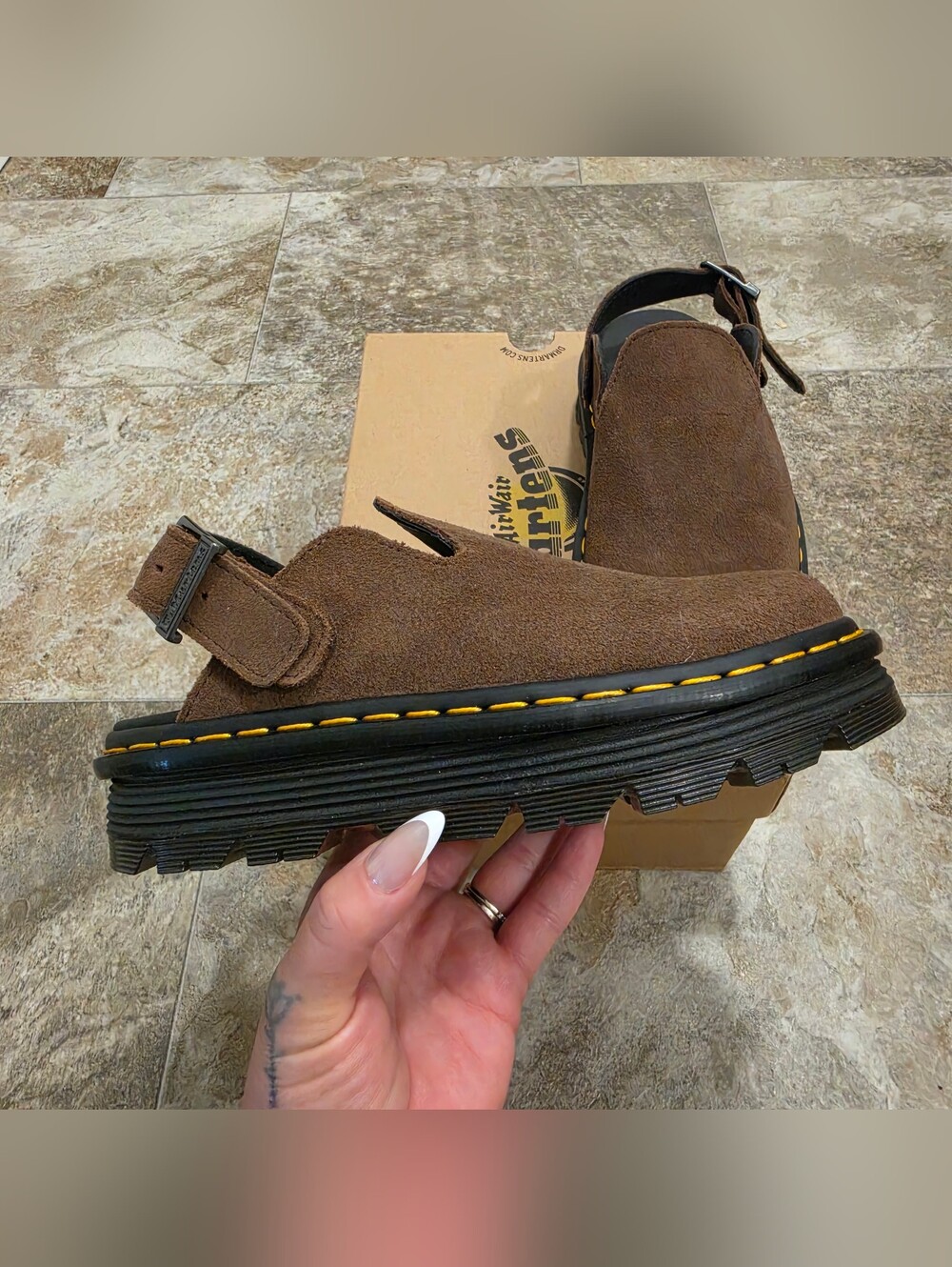 Dr. Martens Zebzag Slingback Platform Mule / Dark Brown / W6